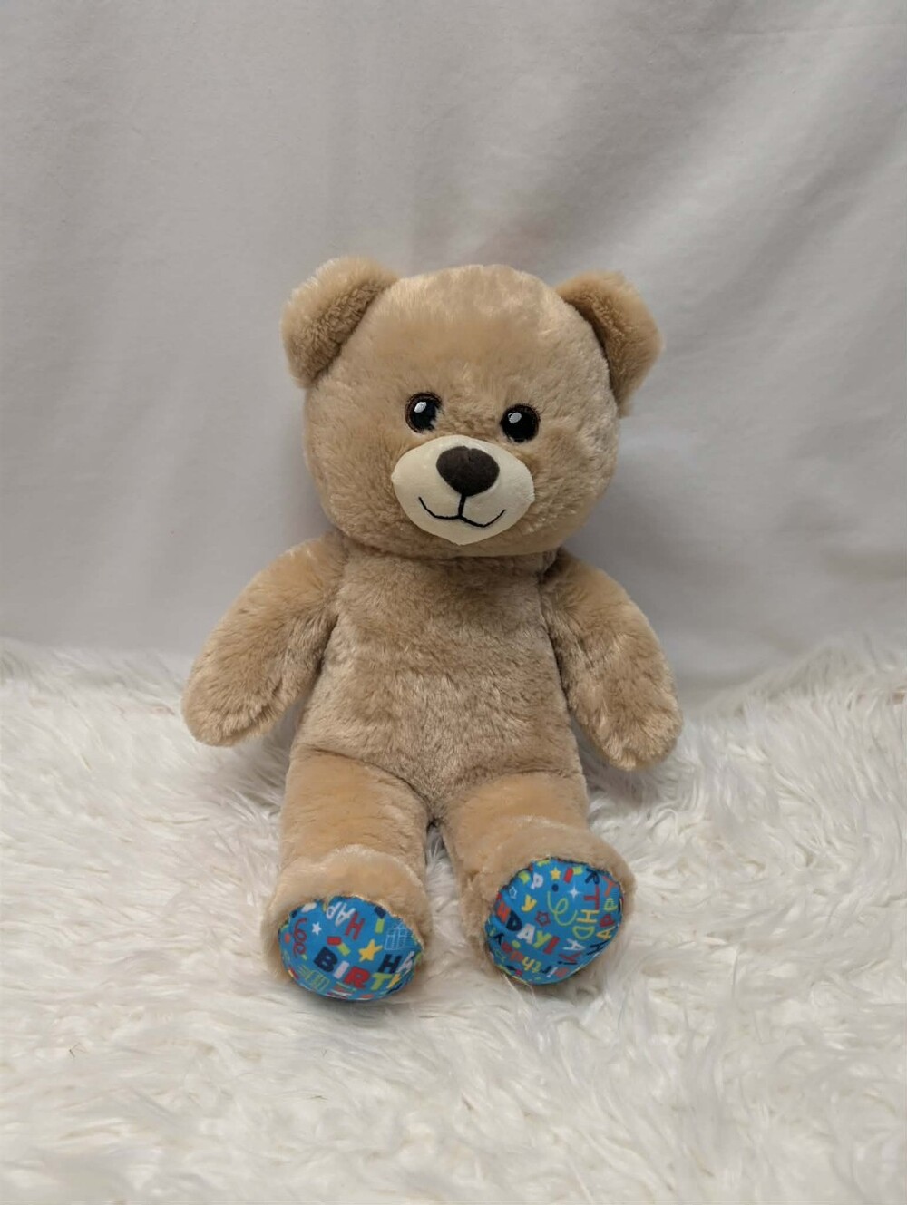 Nwot Build-A-Bear Tan Plush Teddy with Blue Accent Paw Pads Birthday Bear